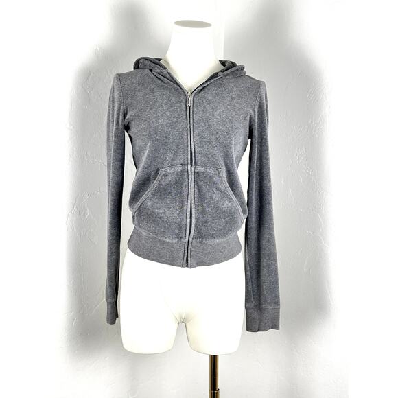 JUICY COUTURE Velour Grey Zip-up Hoodie w/ Sparkle JC logo on back (W: Sml) - Picture 1 of 16
